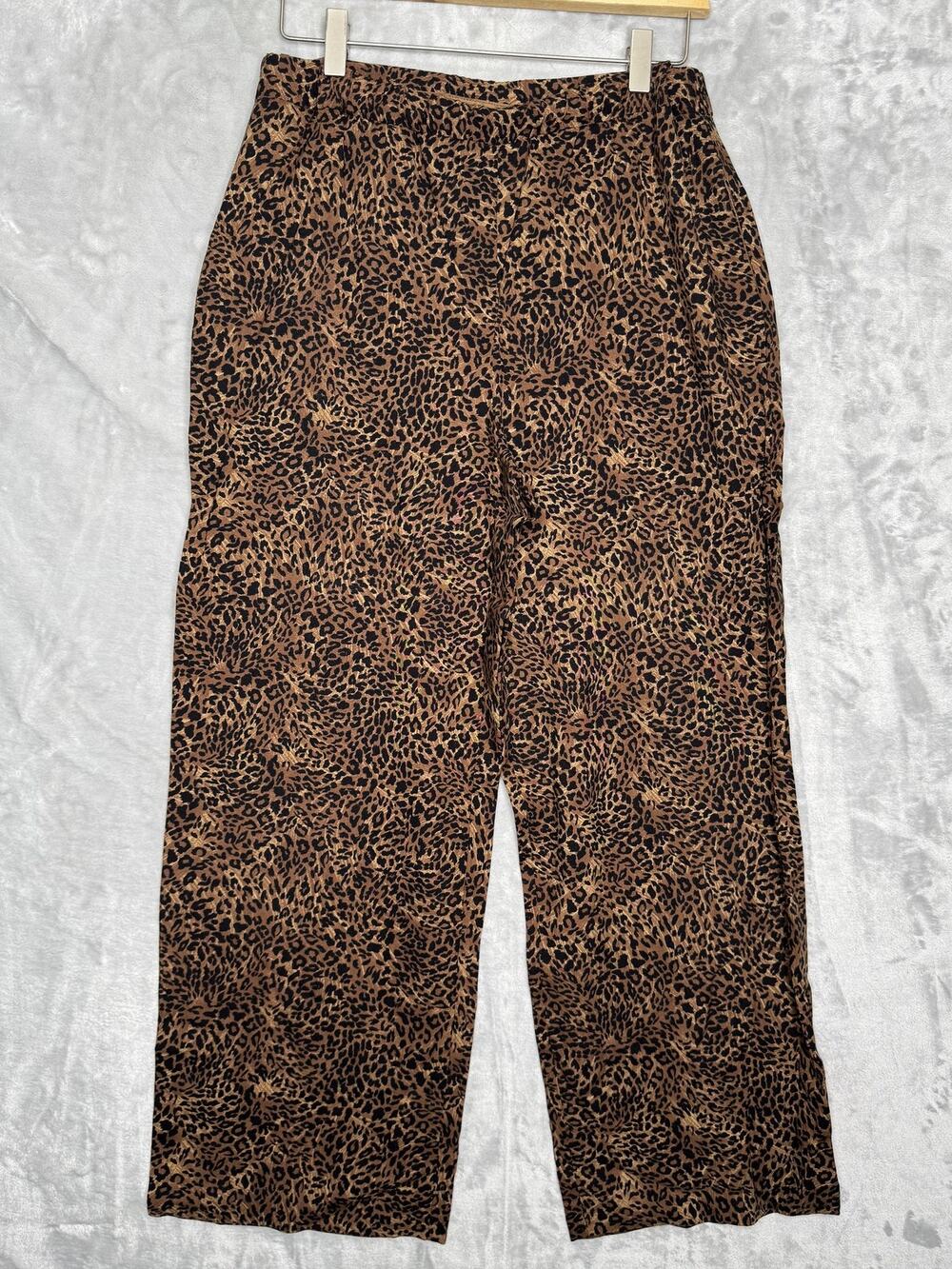Coldwater Creek Pants Womens PS Brown Animal Print Rayon Wide Leg Elastic Waist